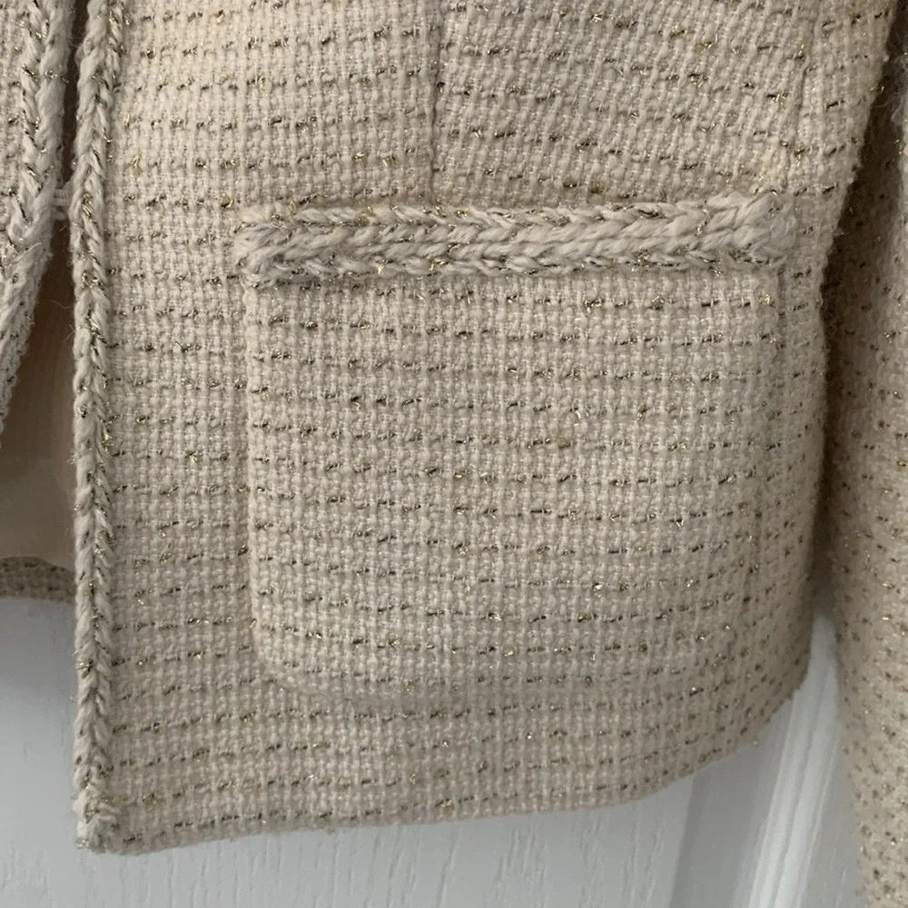 JCrew Tweed Blazer with Metallic Thread size 0 cream‎ beige classic elegant